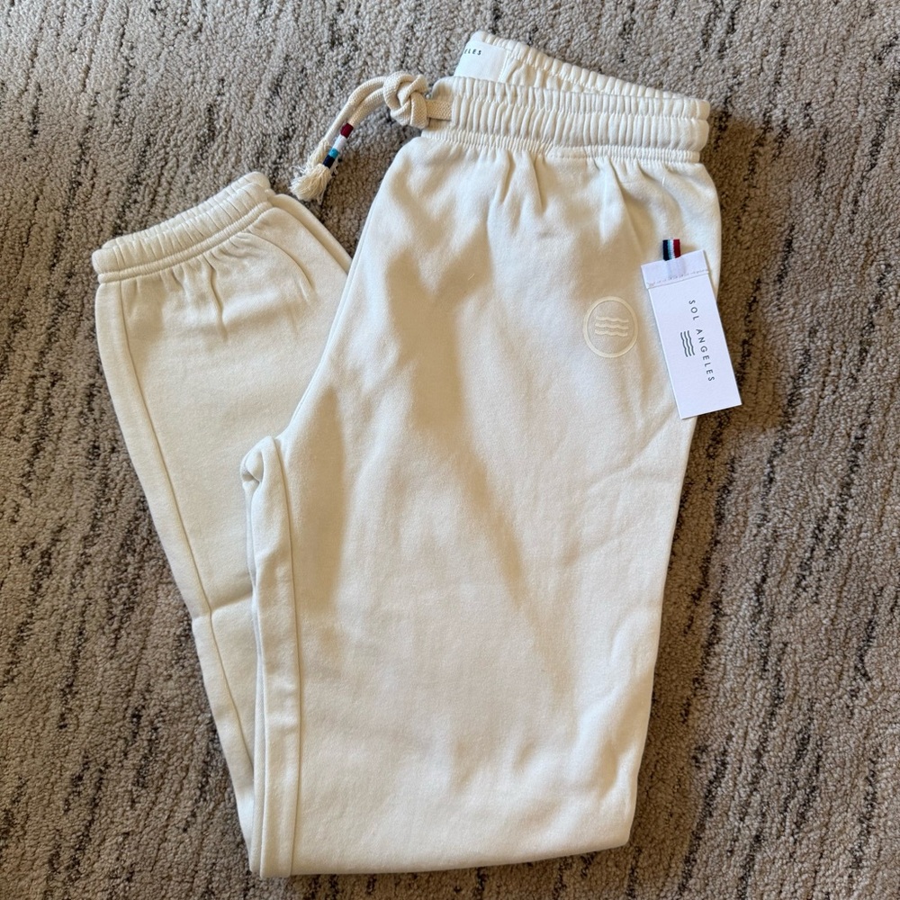 Sol Angeles Cream Joggers Elastic Waistband Soft Fabric Sol Waves Weekend Jogger